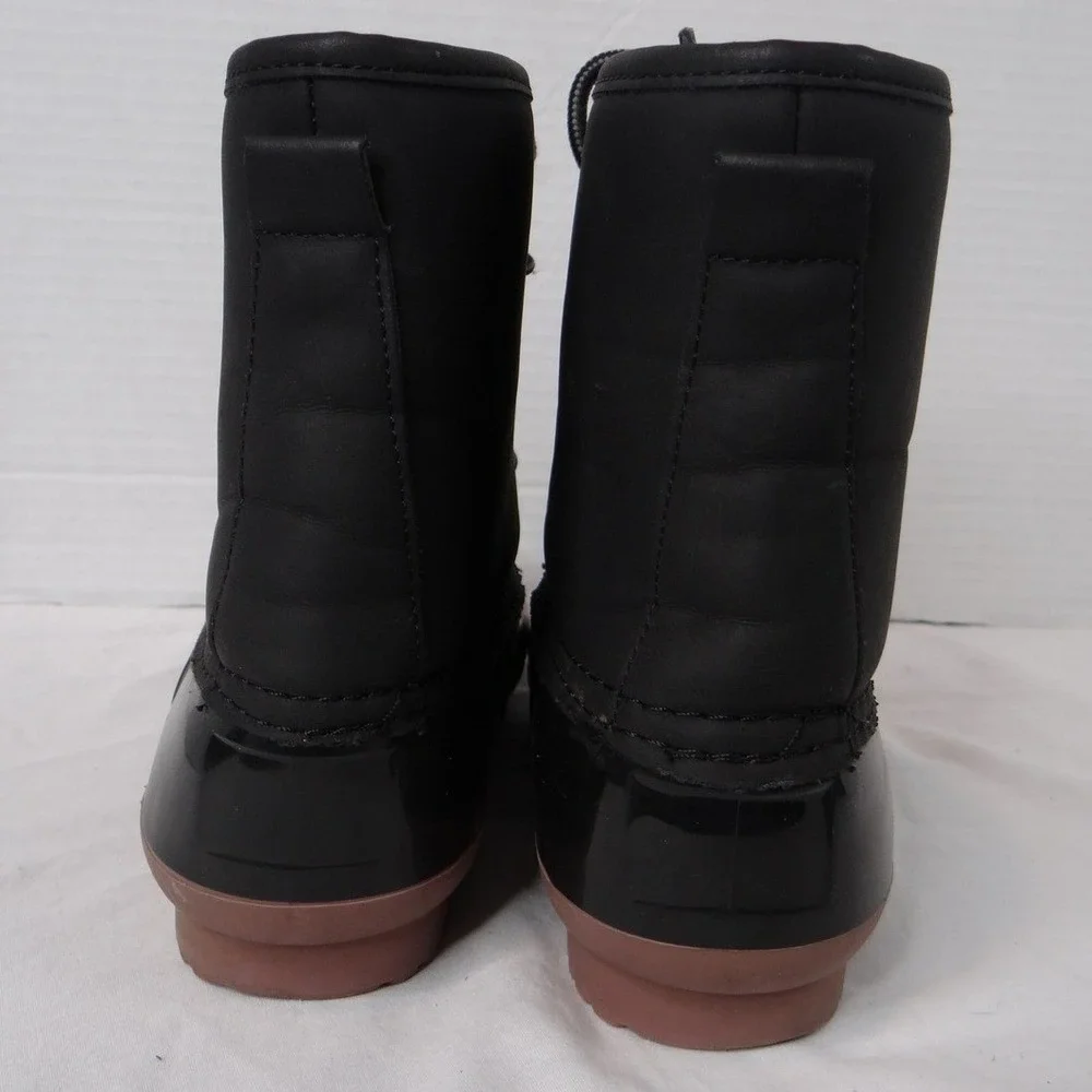 Charlotte Russe Black Lace‎ Up Duck Boots Waterproof Rubber Sole Plaid Lined